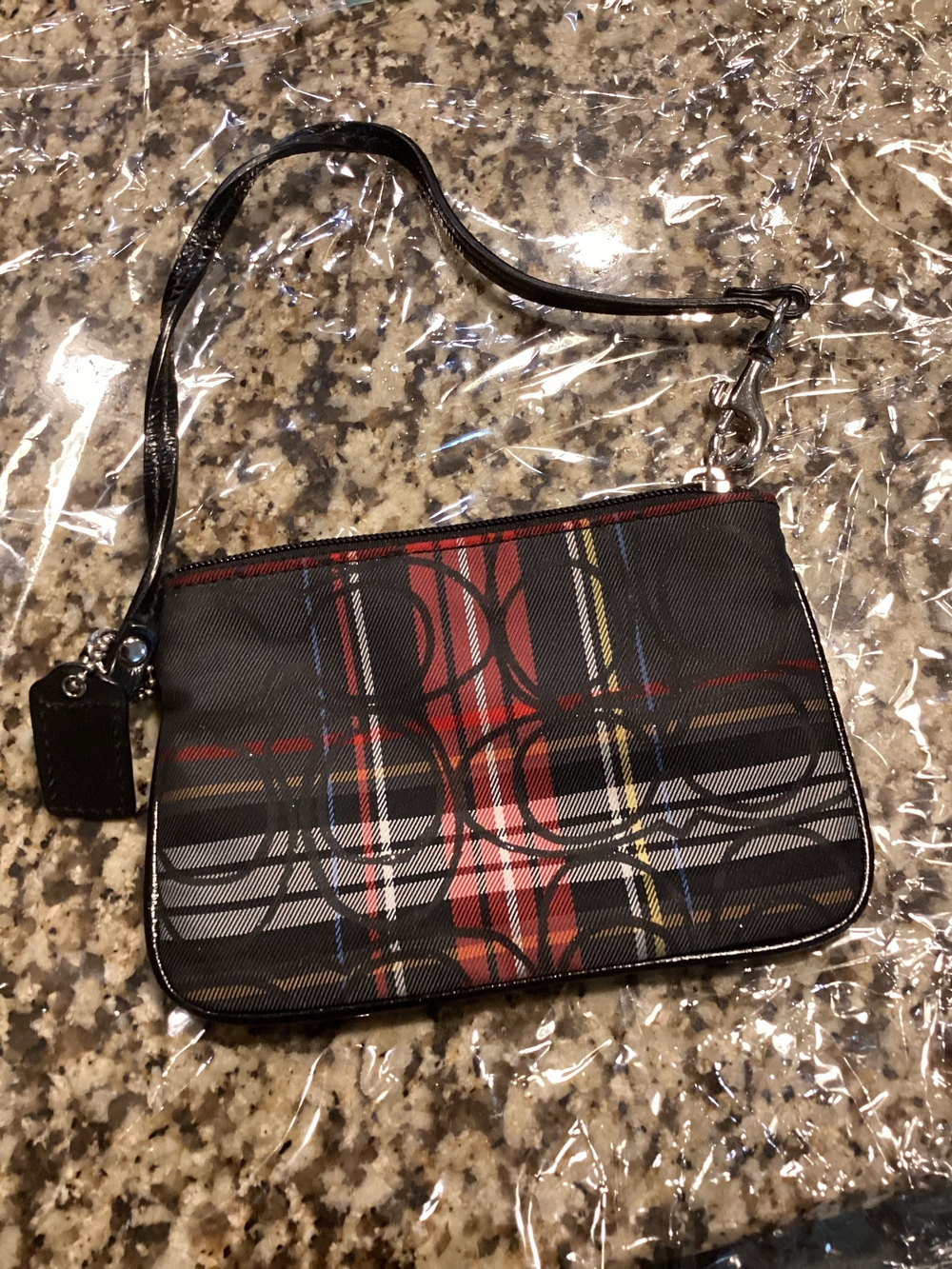 Coach Plaid Wristlet Clutch in Black, Red, White, Yellow & Blue